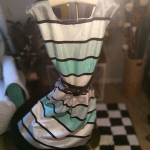 Danny & Nicole Striped Midi Dress - White, Black, and Blue